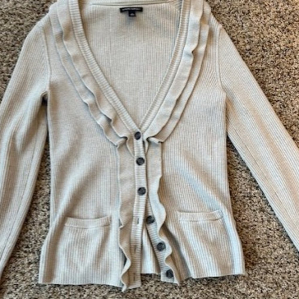 Banana Republic Rib Knit Merino Wool Cardigan with Ruffle Front Size XL